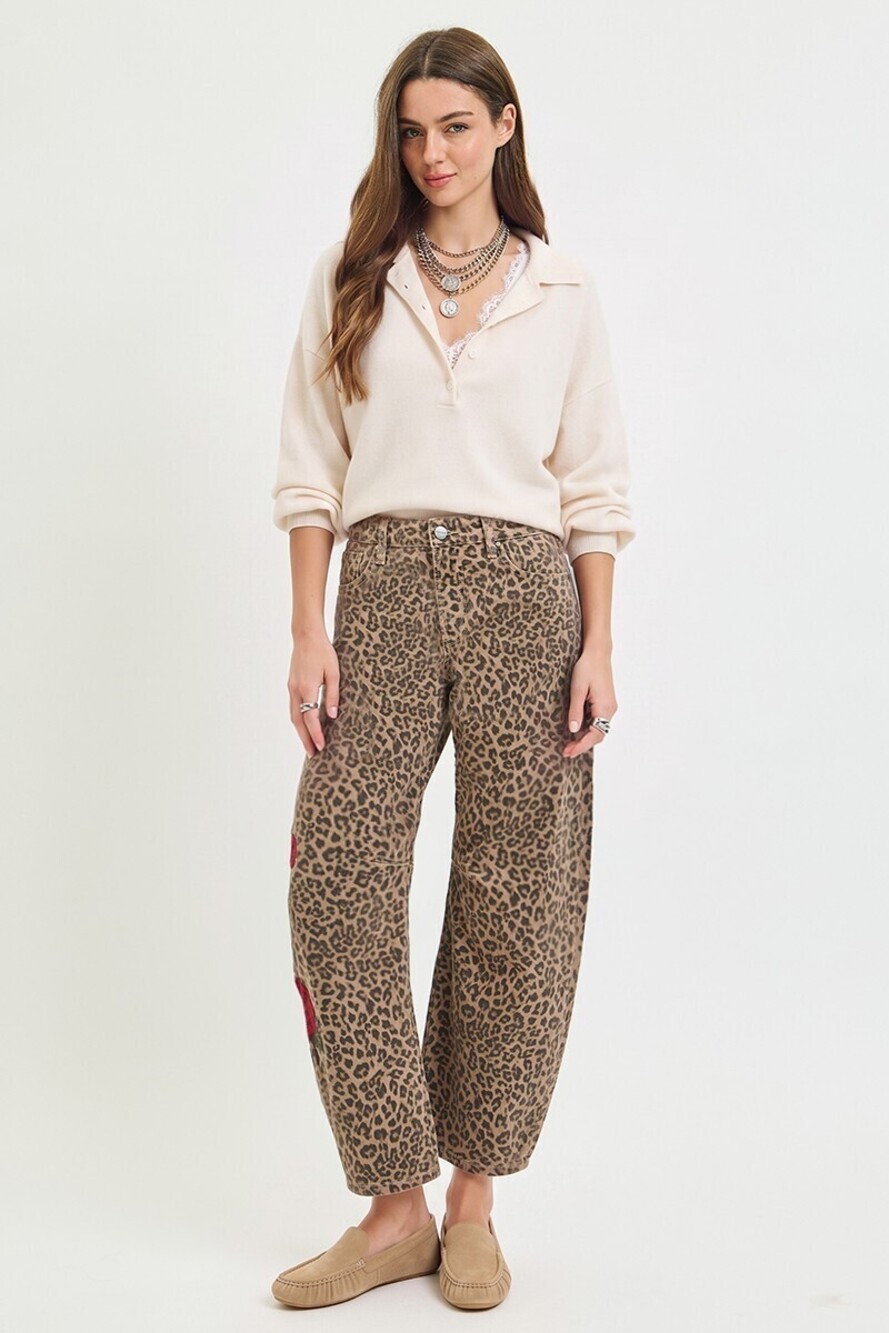 PGC-21918 | Risen Slouchy Barrel Leopard Print Pants | Brown | Sizes 25-32 - Picture 8 of 10